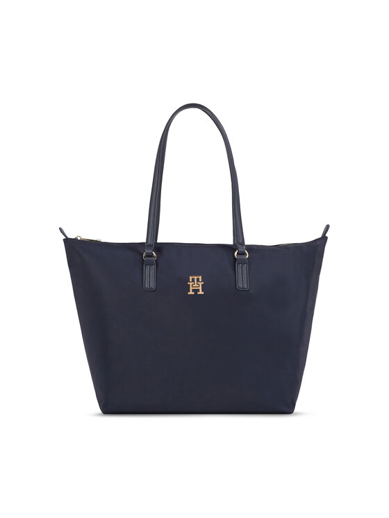 Geantă Tommy Hilfiger Poppy Th Tote AW0AW15639 Bleumarin