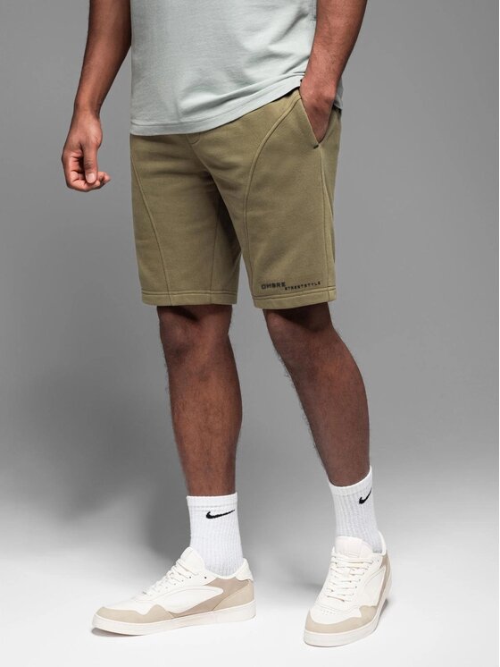Ombre Ombre Šortky z materiálu OM-SRSK-0138 Zelená Slim Fit