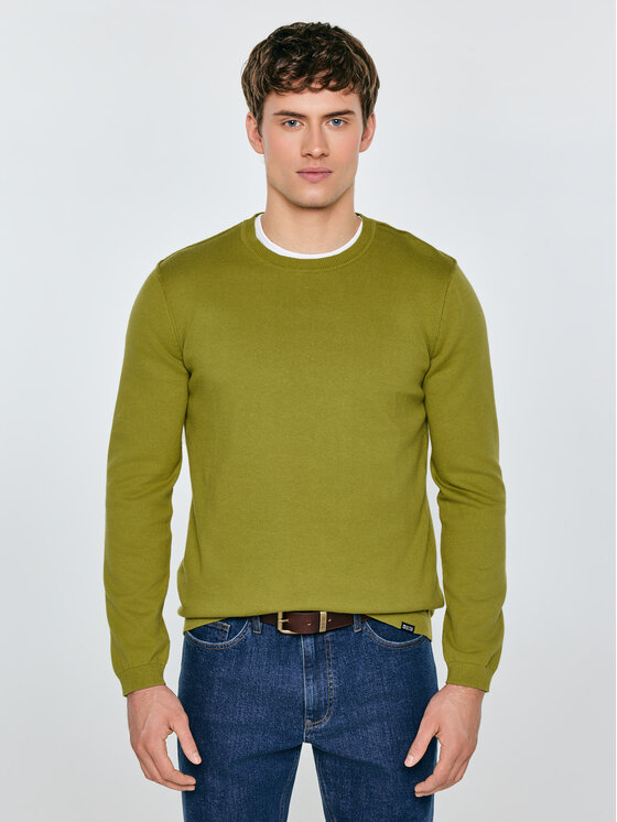 BIG STAR BIG STAR Sweter SIMONER Zielony Basic Fit