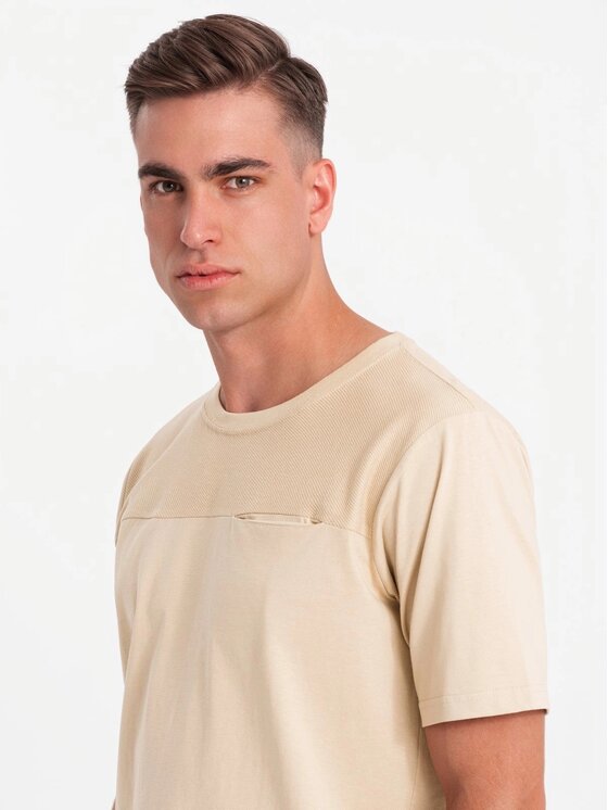 Ombre Ombre T-Shirt OM-TSCT-0171 Beżowy Loose Fit