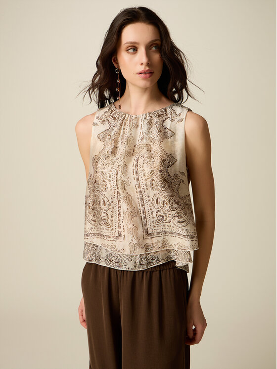 Oltre Oltre Bluzka 2120R003220N0R2 Kremowy Regular Fit