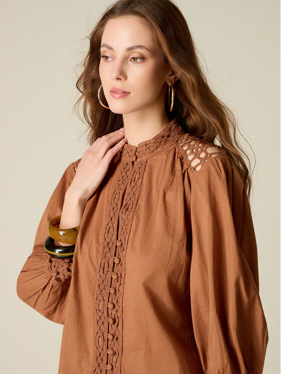 Oltre Oltre Koszula 5028J000808N027 Brązowy Regular Fit