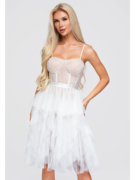 Ombre Ombre Sukienka wieczorowa LA-OM-DLR398 Biały Slim Fit
