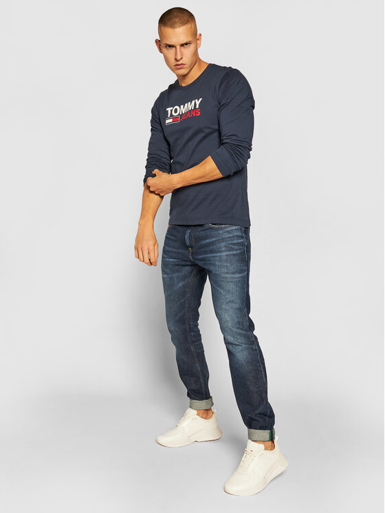 Tommy Jeans S dlouh m ruk vem Crop Logo DM0DM09487 Tmavomodr