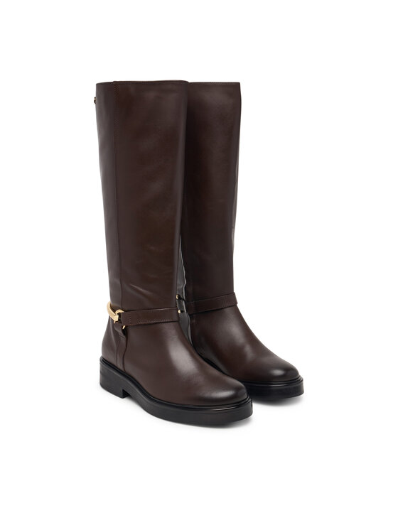 Tommy Hilfiger Tommy Hilfiger Oficerki Th Stud Leather Knee Riding Boot FW0FW09608 Brązowy