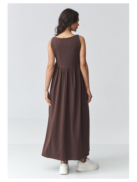 Makadamia Makadamia Sukienka codzienna M932 Brązowy Loose Fit