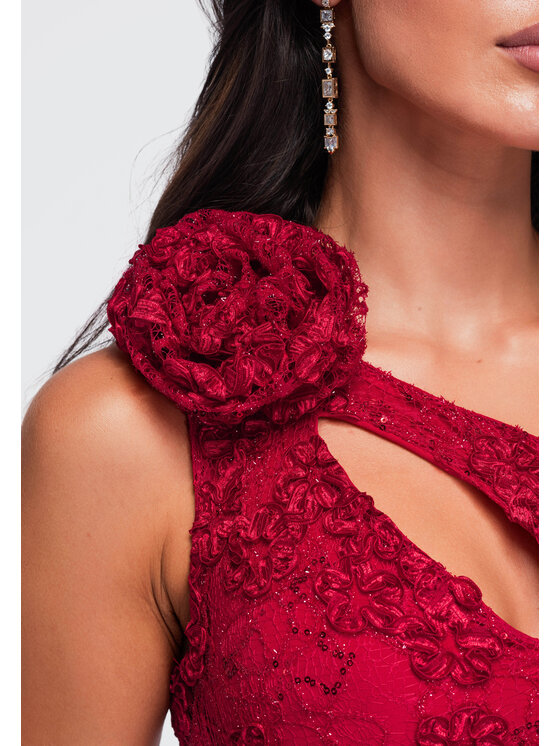 Ombre Ombre Večerní šaty LA-OM-DLR407 Červená Slim Fit