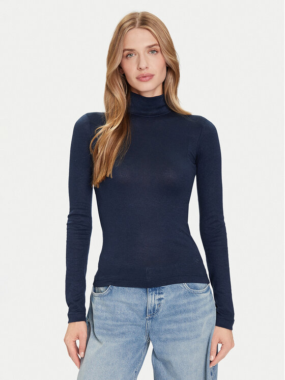 Guess Guess Bluză cu gât W4BP14 KCGM2 Albastru Slim Fit