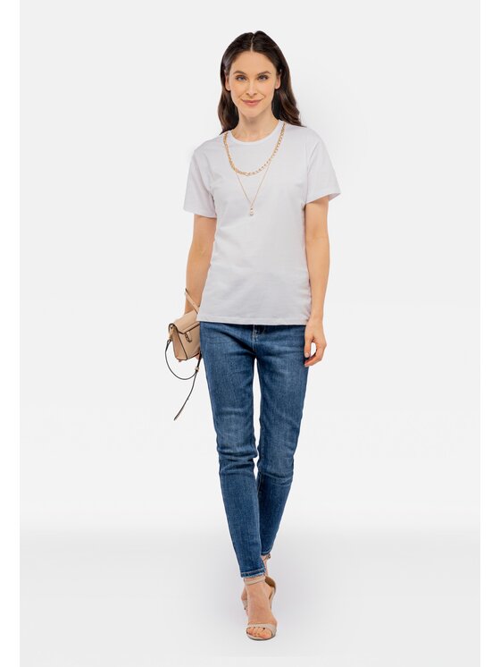 Perso Perso T-Shirt z naszyjnikiem z perłą Bílá Slim Fit