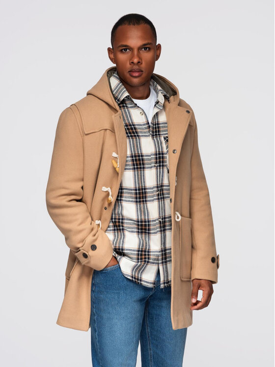 Ombre Ombre Płaszcz zimowy OM-COWC-0131 Beżowy Regular Fit
