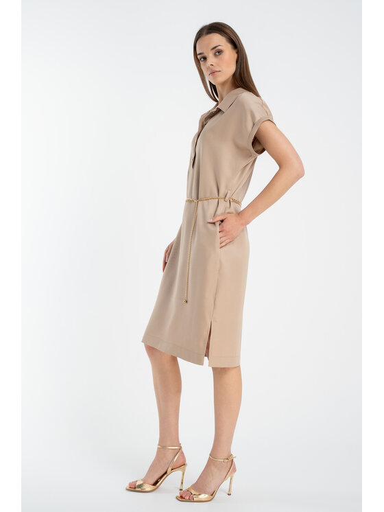 CLICK CLICK Košilové šaty 60-6136 Béžová Close Fit
