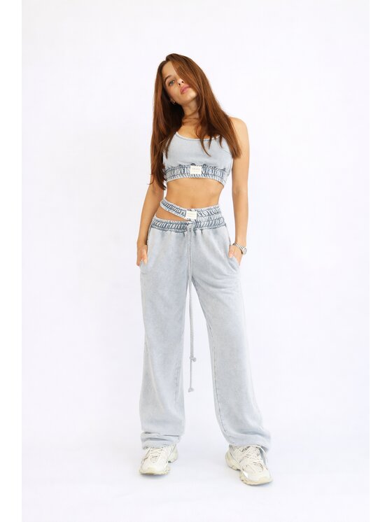 MissDenim MissDenim Spodnie dresowe Double Belt Sweatpants Szary Oversize
