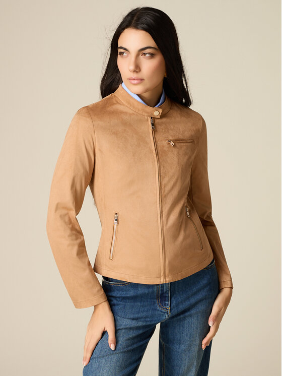 Oltre Oltre Giacca in similpelle R363R102486N002 Crema Slim Fit