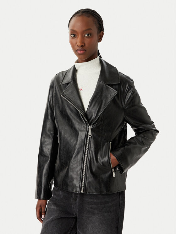 Calvin Klein Jeans Geacă din imitație de piele LV047G515G Negru Relaxed Fit