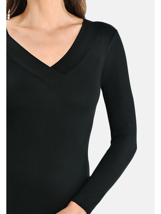Teyli Teyli Body klasyczne z dekoltem w serek Ossie Czarny Regular Fit