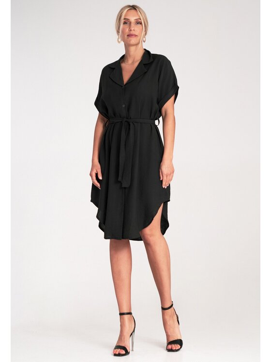 FIGL FIGL Košeľové šaty M1224 Čierna A-Line Fit