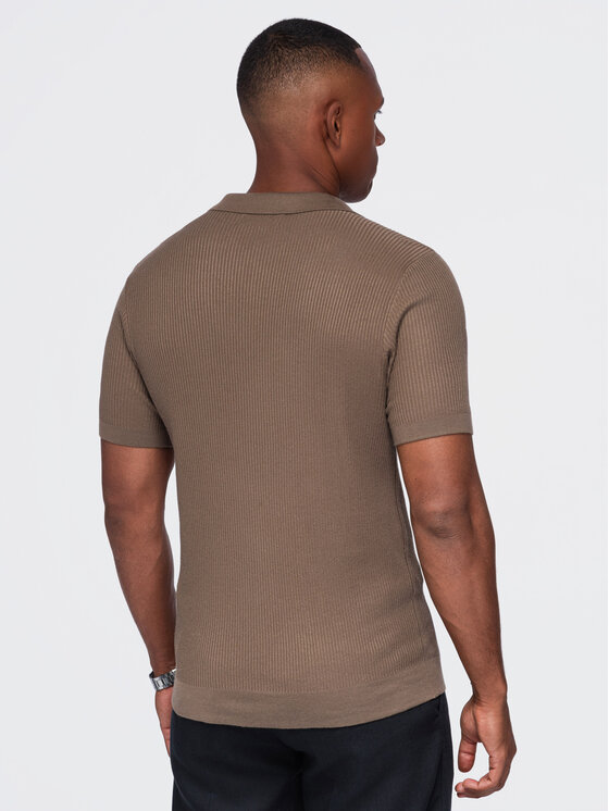 Ombre Ombre Polokošile OM-POSS-0182 Hnědá Slim Fit