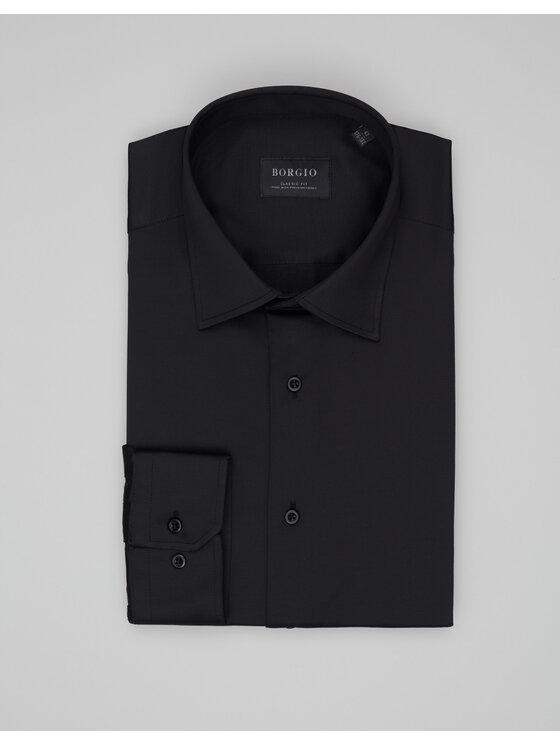 Borgio Męska Koszula, rozmiar /176/182//48, Czarna, lumia 00648