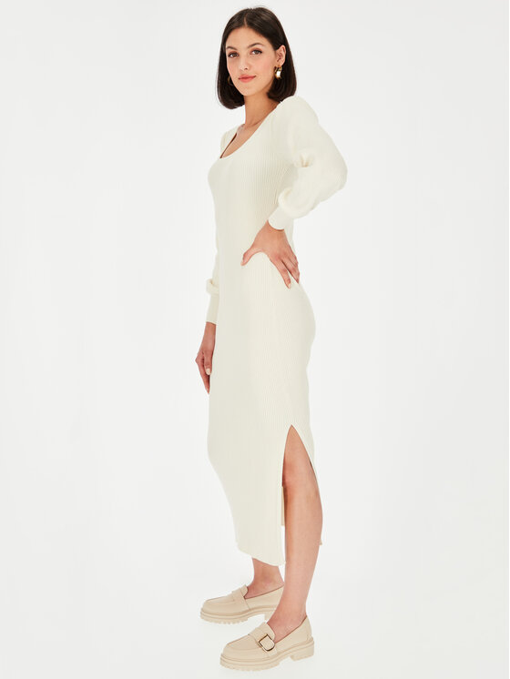 L’AF L’AF Sukienka dzianinowa Bellla Kremowy Slim Fit