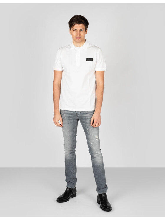 Les Hommes Les Hommes Polokošile LKT500 731U | Slim Fit Pique Polo with Metal Logo Bílá Slim Fit