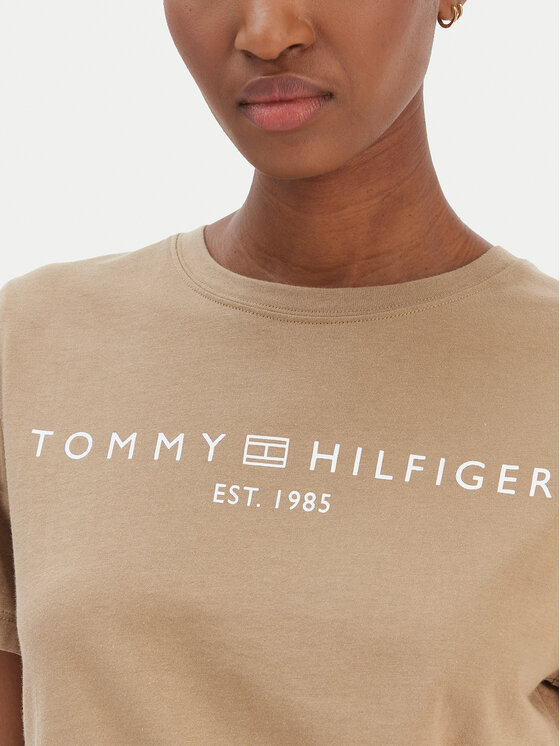 Tommy Hilfiger Tommy Hilfiger T-Shirt Logo WW0WW40276 Beżowy Regular Fit