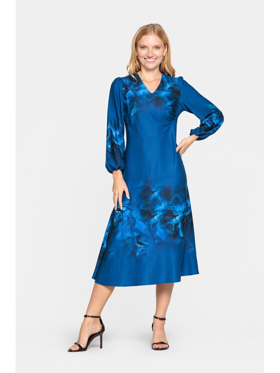 EMOI EMOI Sukienka koktajlowa midi elegancka z wiskozy Niebieski Feminine Fit