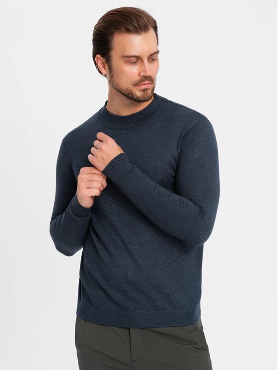 Ombre Ombre Sweter OM-SWTN-0125 Granatowy Regular Fit