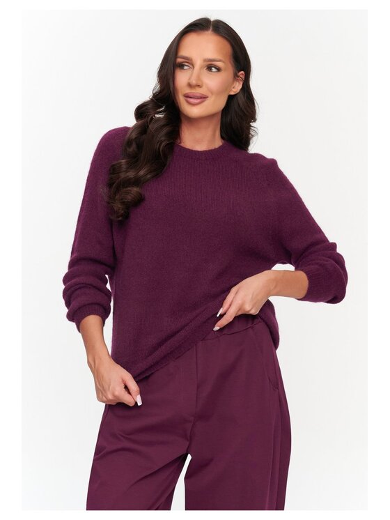 Makadamia Makadamia Sweter C80 Bordowy Loose Fit
