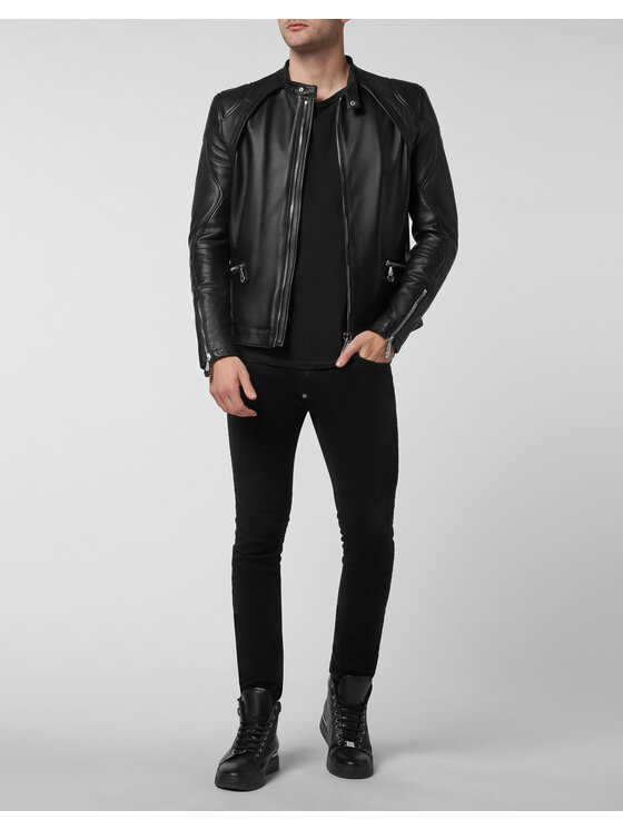 PHILIPP PLEIN PHILIPP PLEIN Kurtka skórzana 1527 Czarny Regular Fit
