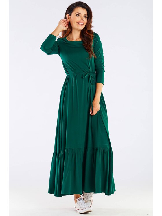 Awama Awama Letní šaty A455 Zelená Basic Fit