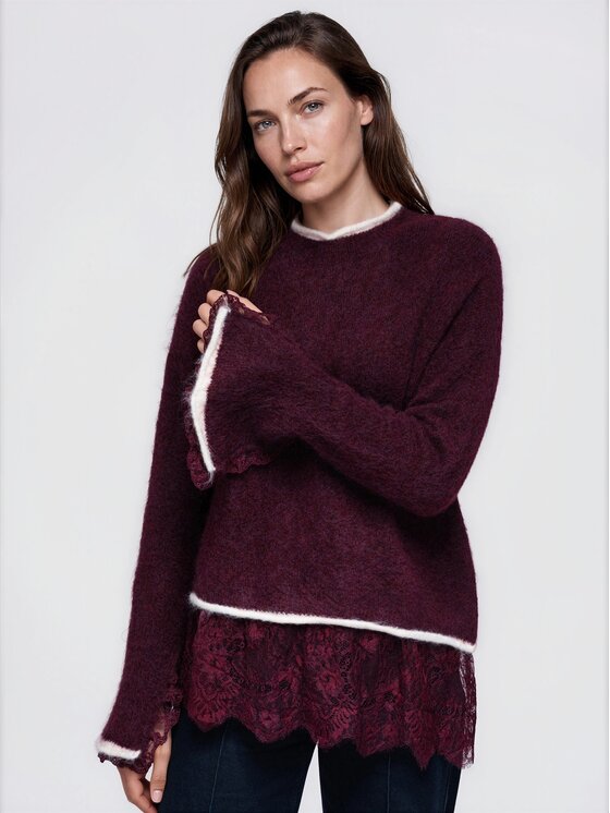 Ombre Ombre Sweter OW-SW-E0041 Bordowy Relaxed Fit