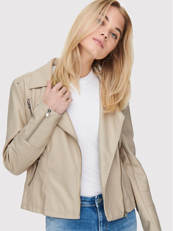 ONLY ONLY Bunda z imitácie kože Gemma 15153079 Béžová Regular Fit