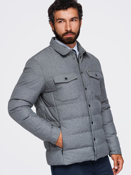 Ombre Ombre Kurtka przejściowa OM-JALP-0256 Szary Regular Fit