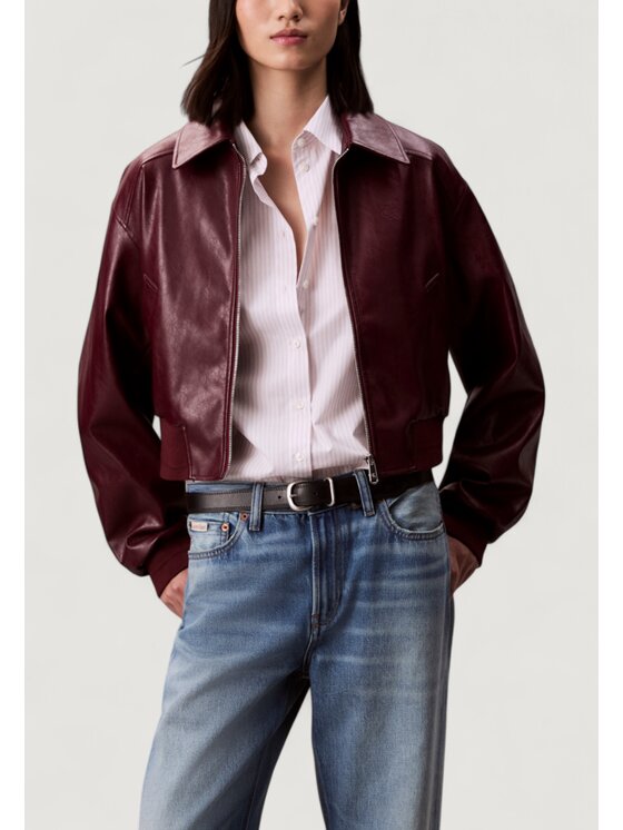 Calvin Klein Jeans Calvin Klein Jeans Giacca di transizione A-Cropped Crinkle Fa Bordeaux Cropp Fit