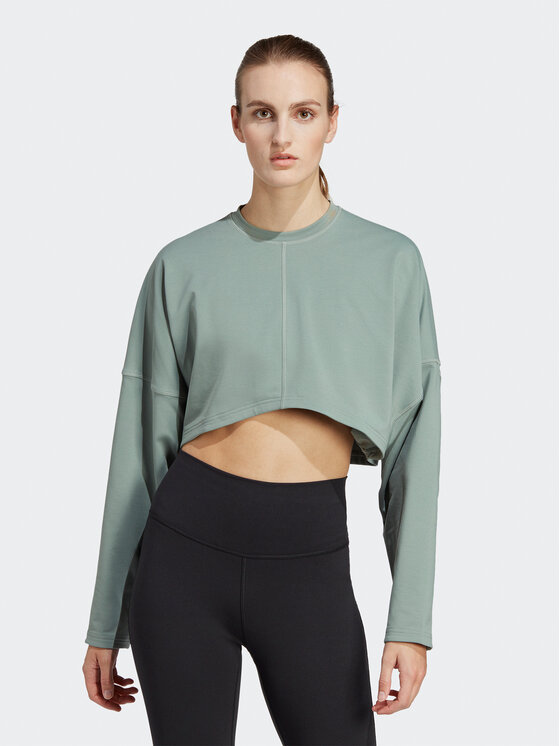 Adidas Majica Dugih Rukava Yoga Studio Crop Sweatshirt HR5086 Zelena Loose Fit