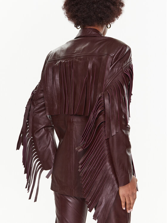 Remain Remain Geacă de piele Leather Fringed RM2051 Vișiniu Regular Fit