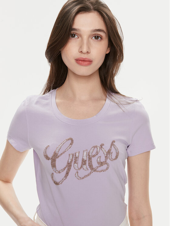 Guess Guess T-shirt W4GI30 J1314 Ljubičasta Slim Fit