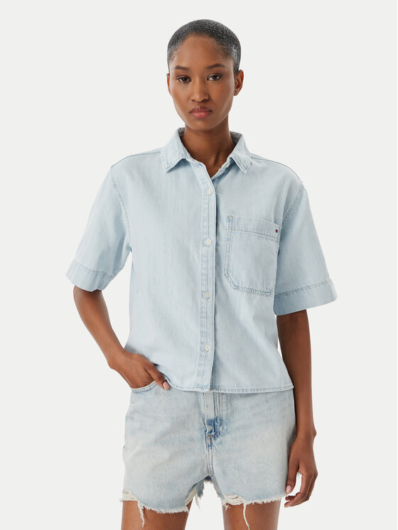 Tommy Hilfiger cămașă de blugi WW0WW49573 Albastru Relaxed Fit