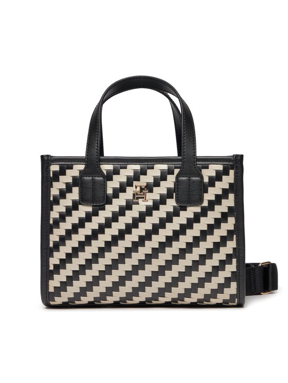 Geantă Tommy Hilfiger Th City Small Tote Woven AW0AW16086 Negru