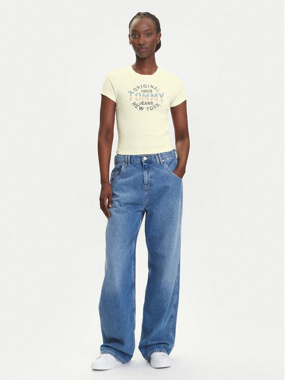 Tommy Jeans Tommy Jeans T-Shirt DW0DW21421 Kremowy Slim Fit