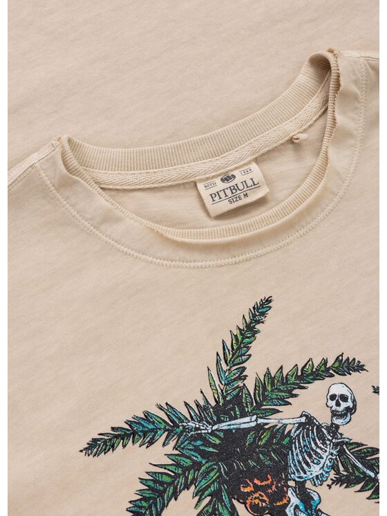 PITBULL PITBULL T-Shirt Koszulka męska Denim Washed Raw OPEN BEACH XL Beżowy Regular Fit