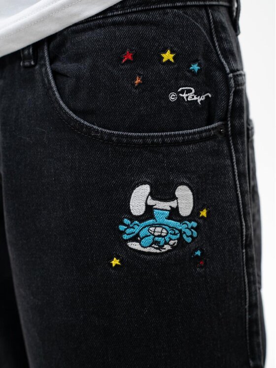 Smerfy Smerfy Jeansy Spodnie Jeansowe Baggy Męskie Czarne Smerfy Stunned XXL Czarny Baggy Fit