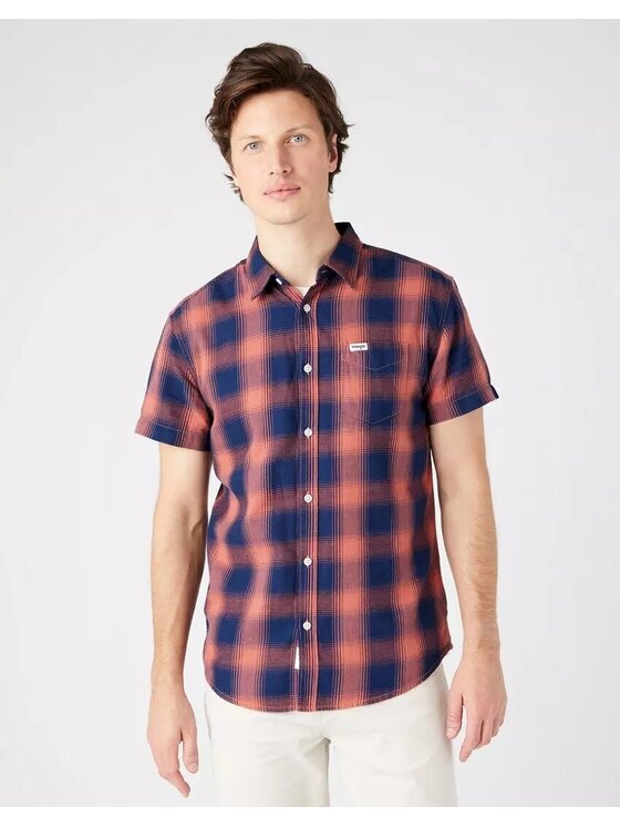 Wrangler Wrangler Koszula SS 1 PKT SHIRT Niebieski Regular Fit