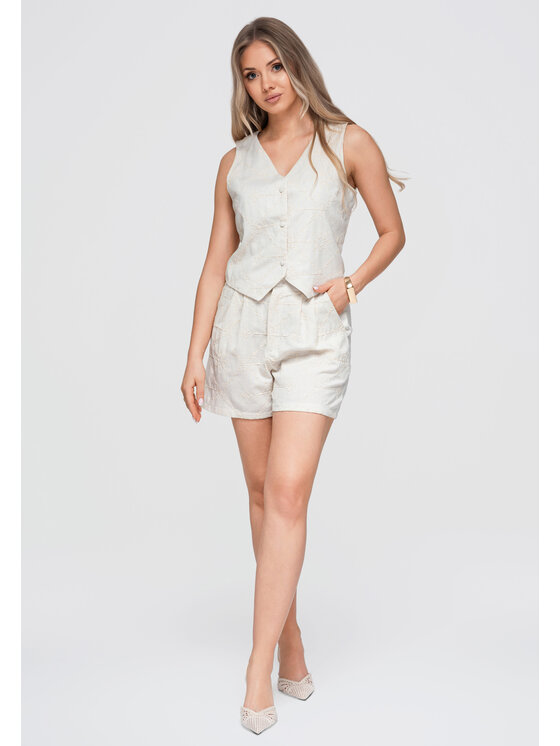 Ombre Ombre Kamizelka OW-VE-E0009 Kremowy Slim Fit