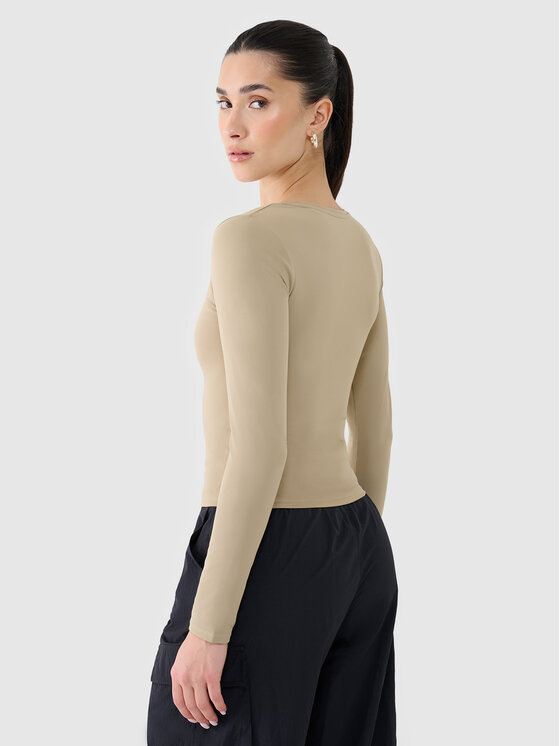 4F 4F Longsleeve INFLUENCER Beżowy Slim Fit