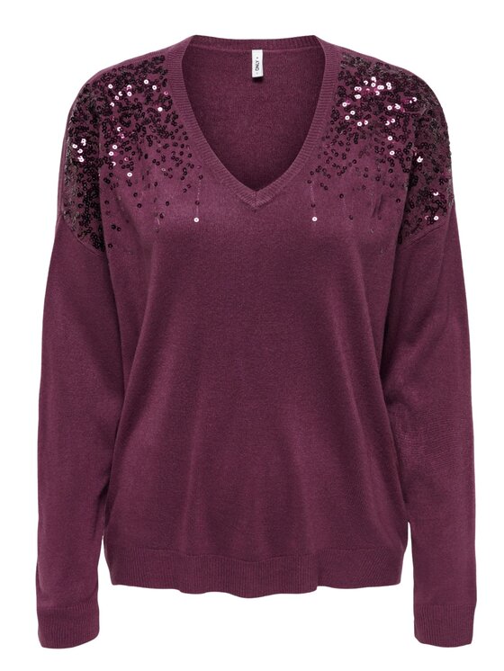 ONLY ONLY Maglione Onlstarry ls sequins boxy Bordeaux Regular Fit