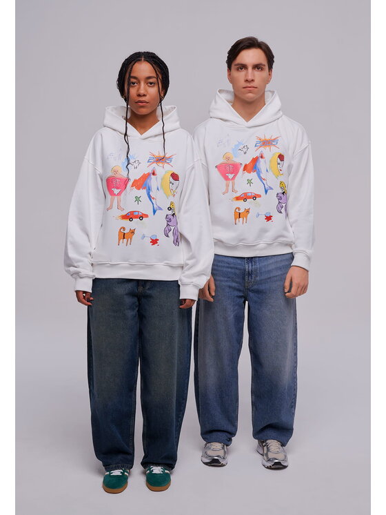 2005 2005 Mikina Comic Hoodie Écru Oversize