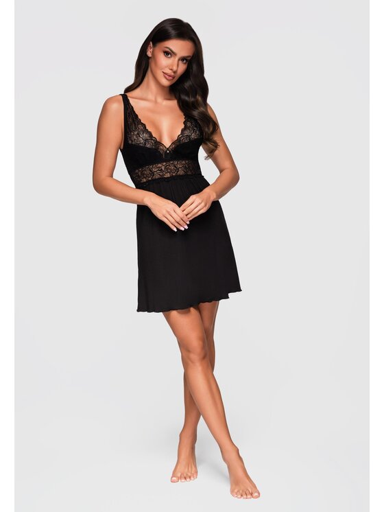 Ombre Ombre Koszula nocna LW-NWNG-0106 Czarny Regular Fit