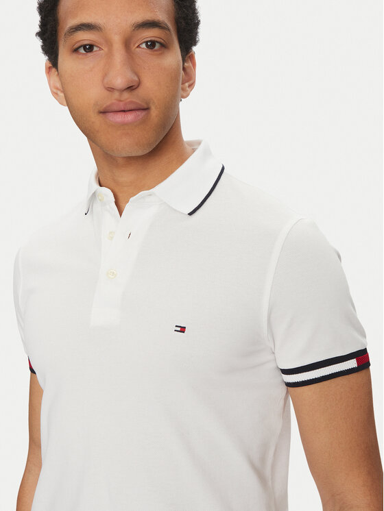 Tommy Hilfiger Tommy Hilfiger Polokošeľa Flag Cuff MW0MW38458 Biela Slim Fit