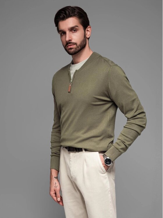 Ombre Ombre Sweter OM-SWZS-0124 Zielony Regular Fit